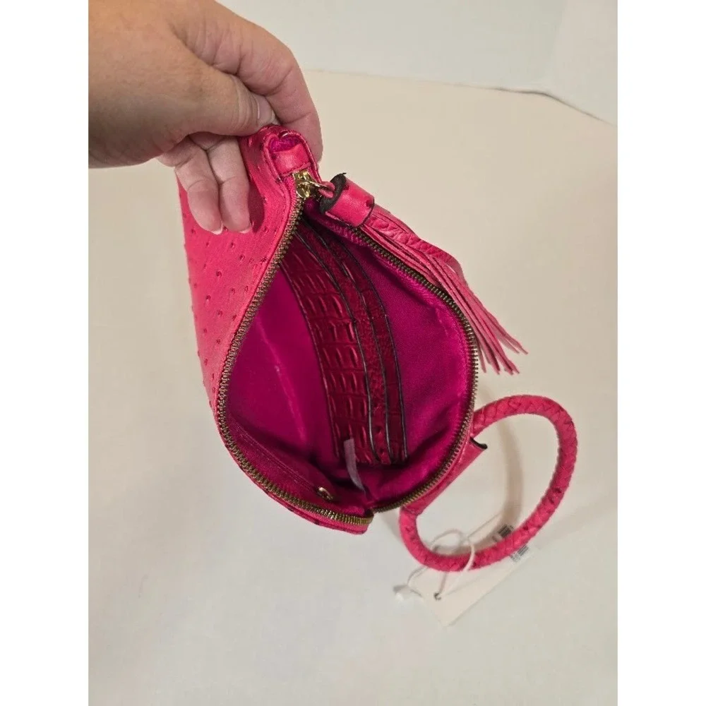 NWT‎ Virago Collection Hot Pink Clutch Wristlet Bag Faux Ostrich Croc Tassel